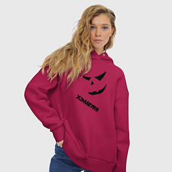 Толстовка оверсайз женская Лицо тыквы на хэллоуин, цвет: маджента — фото 2