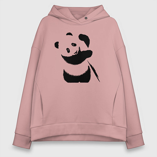 Женское худи оверсайз Панда с бревном / Пыльно-розовый – фото 1