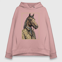 Толстовка оверсайз женская Конь в бежевом пальто, цвет: пыльно-розовый