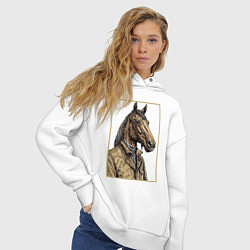 Толстовка оверсайз женская Конь в бежевом пальто, цвет: белый — фото 2