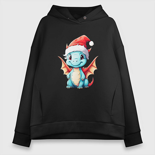 Женское худи оверсайз Милый новогодний дракошка / Черный – фото 1