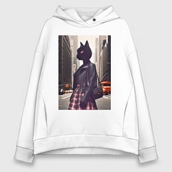 Толстовка оверсайз женская Cat fashionista - New York - ai art, цвет: белый