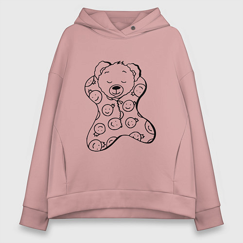 Женское худи оверсайз Спящий мишка в пижаме - раскраска / Пыльно-розовый – фото 1