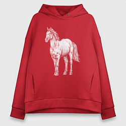 Толстовка оверсайз женская Белая лошадь стоит, цвет: красный