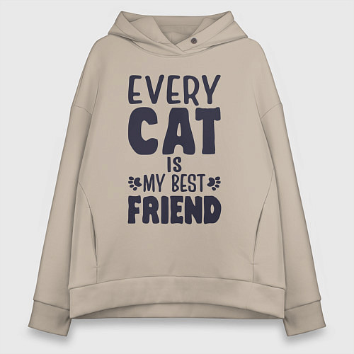 Женское худи оверсайз Every cat is my best friend / Миндальный – фото 1