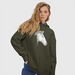 Толстовка оверсайз женская Голова белой лошади в профиль, цвет: хаки — фото 2