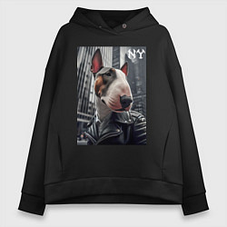 Толстовка оверсайз женская Dude bull terrier in New York - ai art, цвет: черный