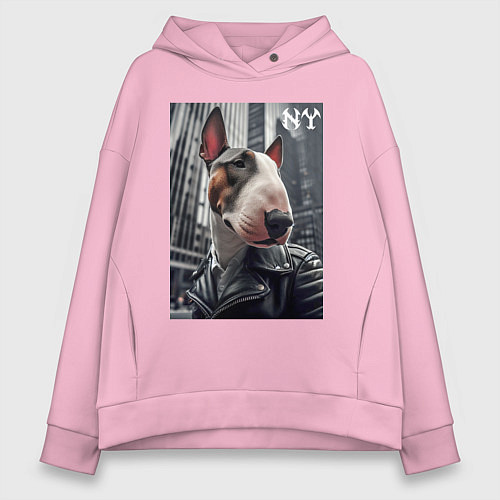 Женское худи оверсайз Dude bull terrier in New York - ai art / Светло-розовый – фото 1