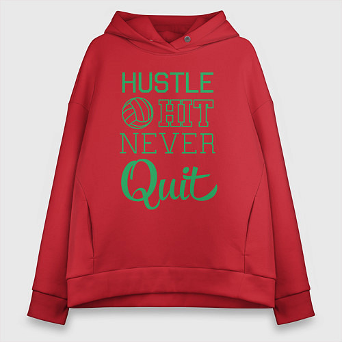 Женское худи оверсайз Hustle hit never quit / Красный – фото 1