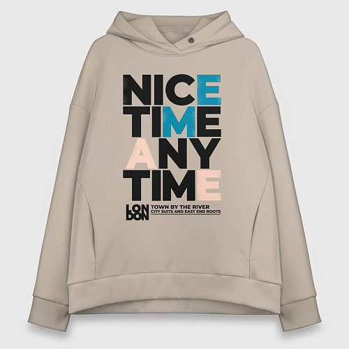 Женское худи оверсайз Nice time / Миндальный – фото 1