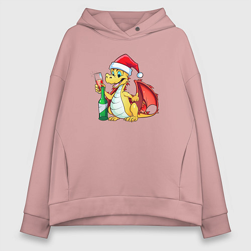 Женское худи оверсайз Красный дракон с шампанским / Пыльно-розовый – фото 1