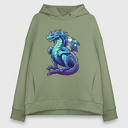 Толстовка оверсайз женская Синий дракон новогодний, цвет: авокадо