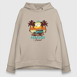 Толстовка оверсайз женская Джип Вранглер на фоне шикарного пляжа, цвет: миндальный