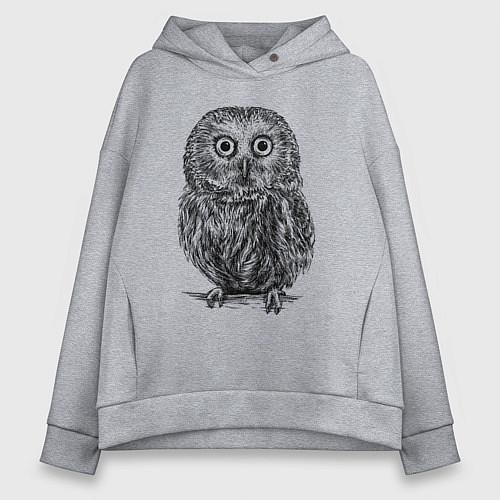 Женское худи оверсайз Сова гравюра / Меланж – фото 1