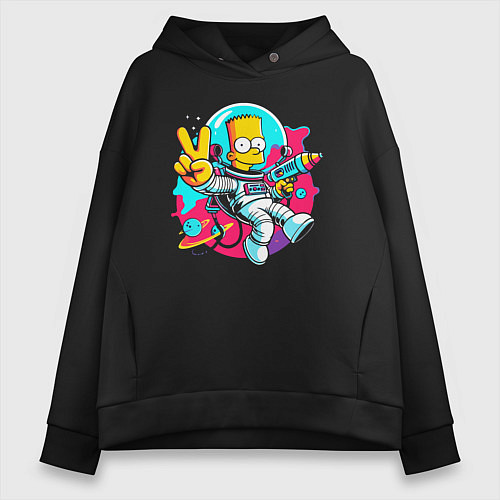 Женское худи оверсайз Барт Симпсон в космосе с лазерным пистолетом / Черный – фото 1