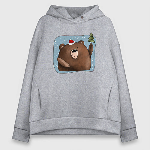 Женское худи оверсайз Медведь и елка / Меланж – фото 1