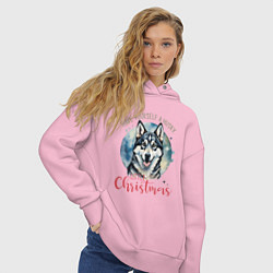 Толстовка оверсайз женская Christmas husky, цвет: светло-розовый — фото 2