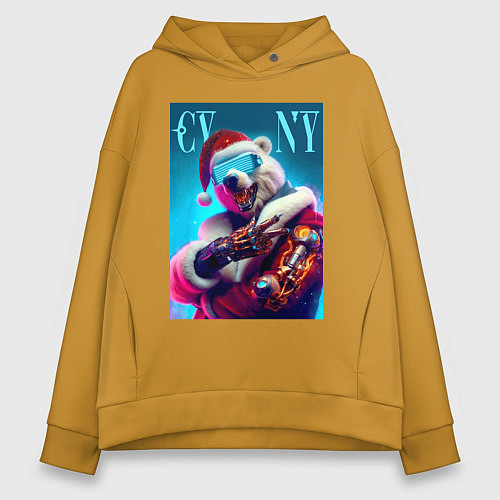Женское худи оверсайз Cyber new year - bear ai art / Горчичный – фото 1