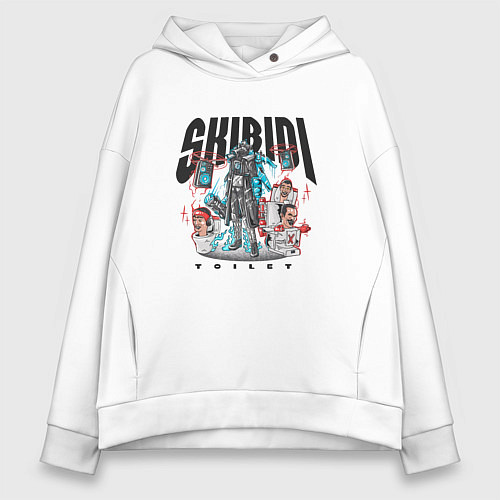 Женское худи оверсайз Скибиди туалет и титан / Белый – фото 1