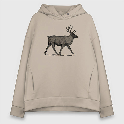 Женское худи оверсайз Северный олень в профиль / Миндальный – фото 1