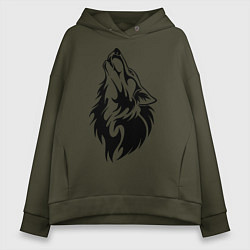 Толстовка оверсайз женская Воющий волк, цвет: хаки