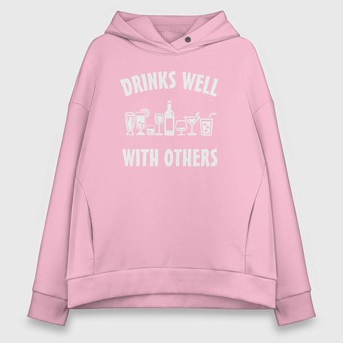 Женское худи оверсайз Drinks well with others / Светло-розовый – фото 1