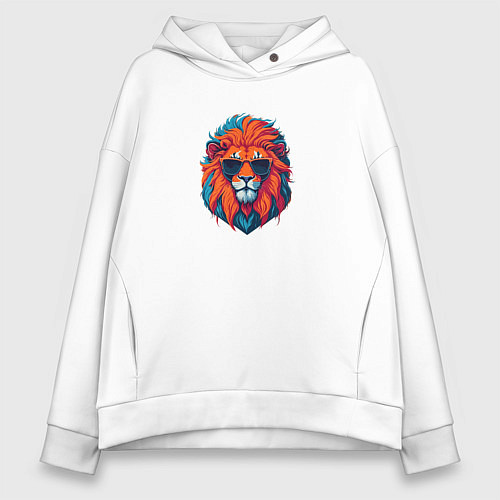 Женское худи оверсайз Голова льва в солнечных очках / Белый – фото 1
