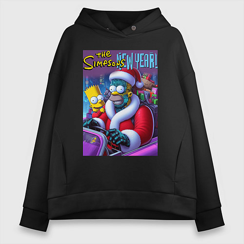 Женское худи оверсайз Santa Simpsons New Year - ai art / Черный – фото 1