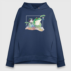 Толстовка оверсайз женская Маомао чиби и лягушка - Монолог фармацевта, цвет: тёмно-синий