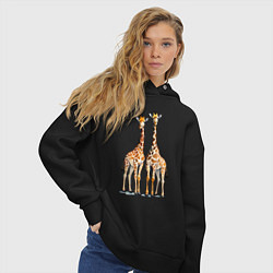 Толстовка оверсайз женская Друзья-жирафы, цвет: черный — фото 2