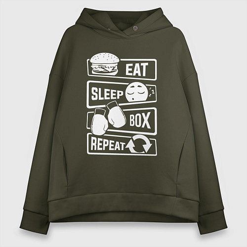 Женское худи оверсайз Еда сон бокс / Хаки – фото 1