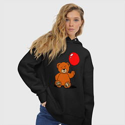 Толстовка оверсайз женская Плюшевый медведь с воздушным шариком, цвет: черный — фото 2