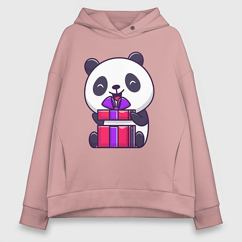 Женское худи оверсайз Панда с подарком / Пыльно-розовый – фото 1