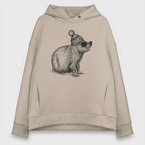 Женское худи оверсайз Капибара модная сидит / Миндальный – фото 1