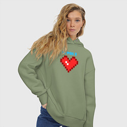 Толстовка оверсайз женская Heart player 2 pixels парные, цвет: авокадо — фото 2