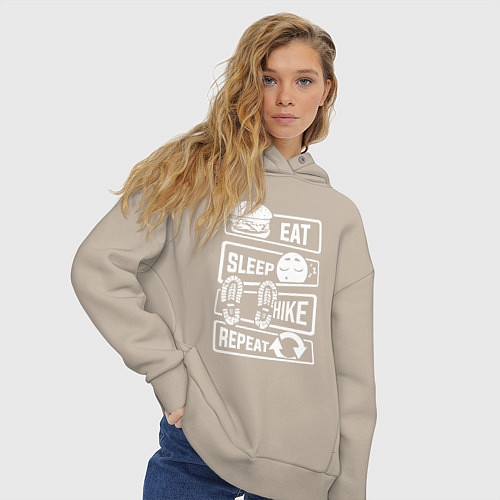 Женское худи оверсайз Еда сон туризм / Миндальный – фото 3