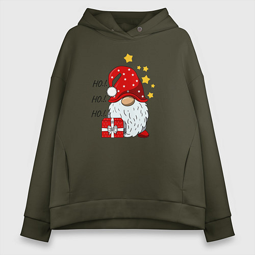 Женское худи оверсайз Милый гном с подарком / Хаки – фото 1