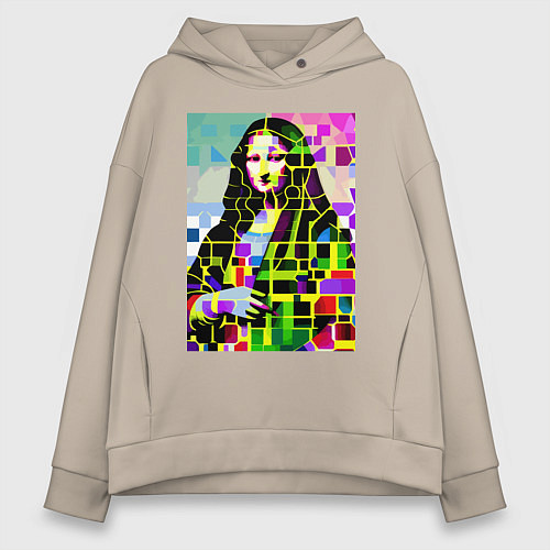 Женское худи оверсайз Mona Lisa - mosaic pop art / Миндальный – фото 1