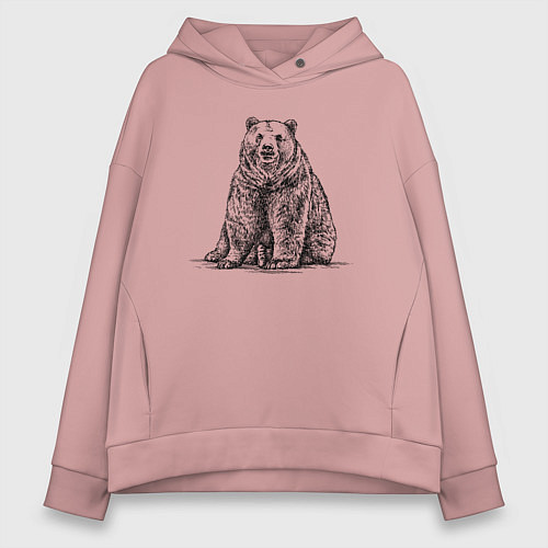 Женское худи оверсайз Медведь сидящий / Пыльно-розовый – фото 1