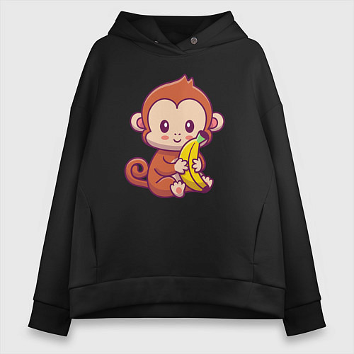 Женское худи оверсайз Обезьянка с бананом / Черный – фото 1