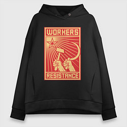 Толстовка оверсайз женская Сопротивление рабочих, цвет: черный