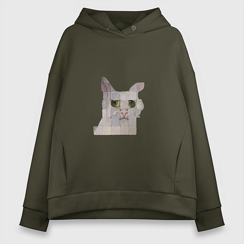 Женское худи оверсайз Pixel cat / Хаки – фото 1