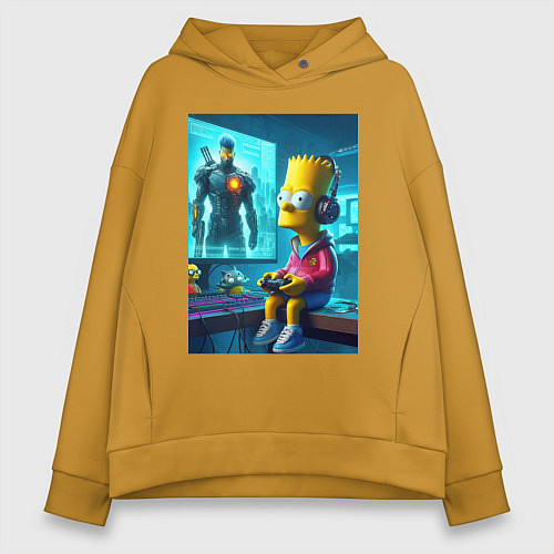 Женское худи оверсайз Bart Simpson is an avid gamer / Горчичный – фото 1