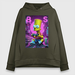 Толстовка оверсайз женская Bart Simpson - cool gamer, цвет: хаки