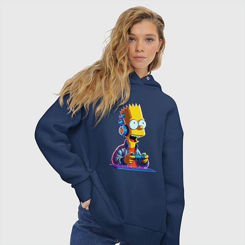Женское худи оверсайз Bart is an avid gamer / Тёмно-синий – фото 3