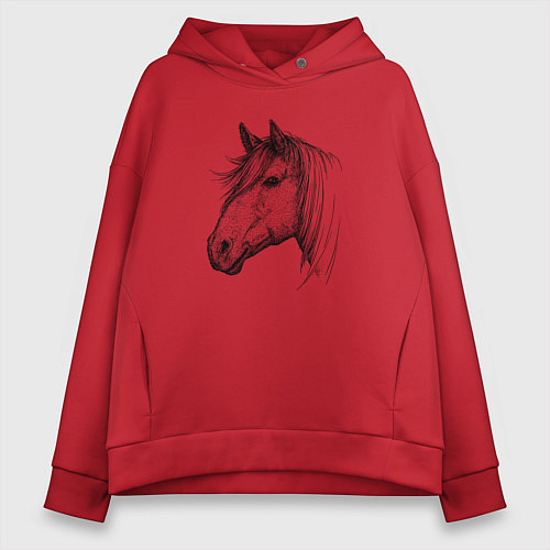 Женское худи оверсайз Голова кобылы / Красный – фото 1