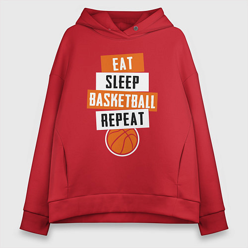 Женское худи оверсайз Eat sleep basketball / Красный – фото 1