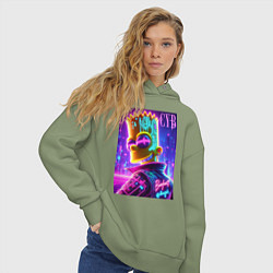 Толстовка оверсайз женская Cyber Bart - neon glow, цвет: авокадо — фото 2