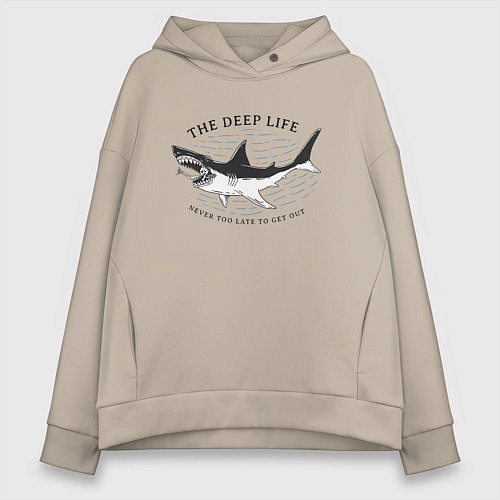 Женское худи оверсайз Акула и скелет никогда не поздно выбраться наружу / Миндальный – фото 1