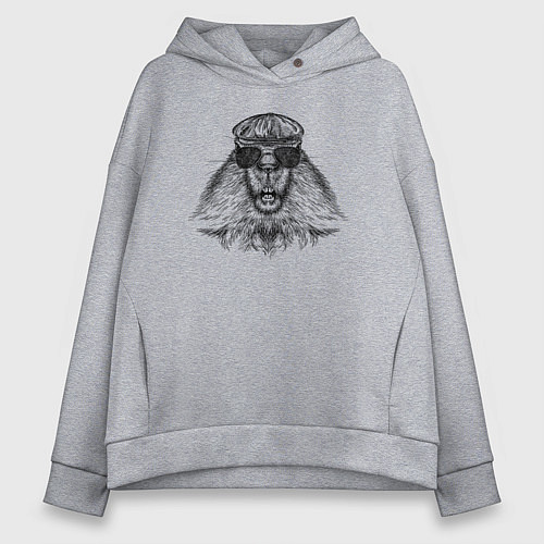 Женское худи оверсайз Суслик в кепке и очках / Меланж – фото 1